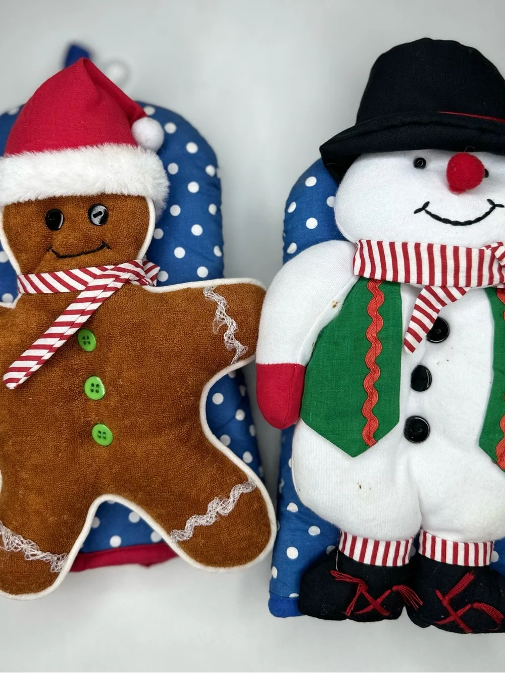 VTG Christmas Oven Mitt Set Gingerbread Man Snowman Hanging Pot Holders Decor